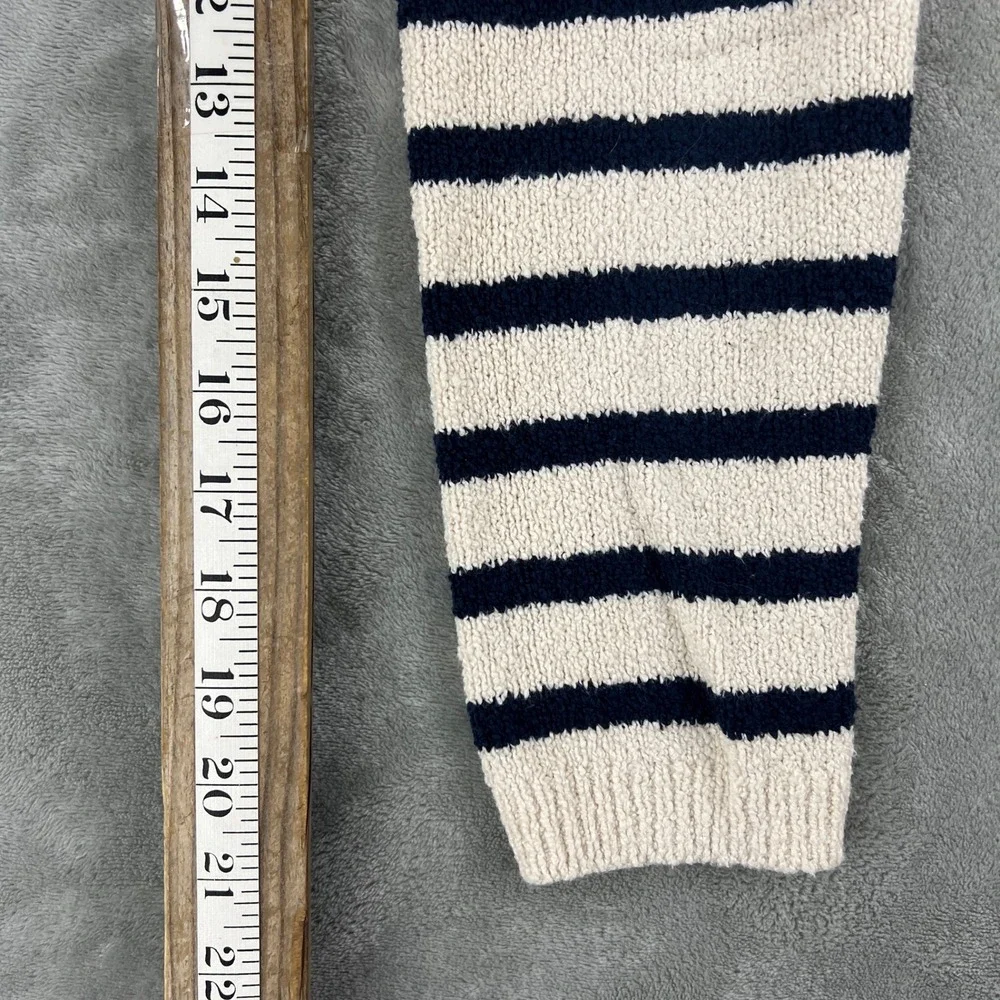 J.Crew Womens Small Ivory Navy Blue Striped Boucle Knit Turtleneck‎ Sweater
